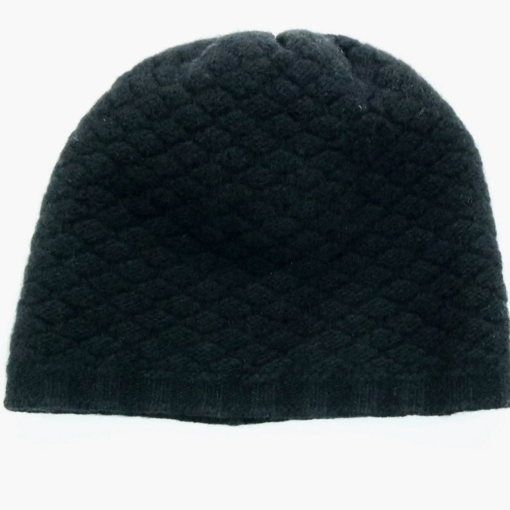 Portolano Basketweave Stitch 100% Cashmere Beanie black